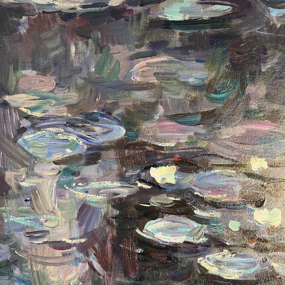 手書き油絵 クロード・モネ 睡蓮 肉筆絵画 額付き インテリア 油彩画