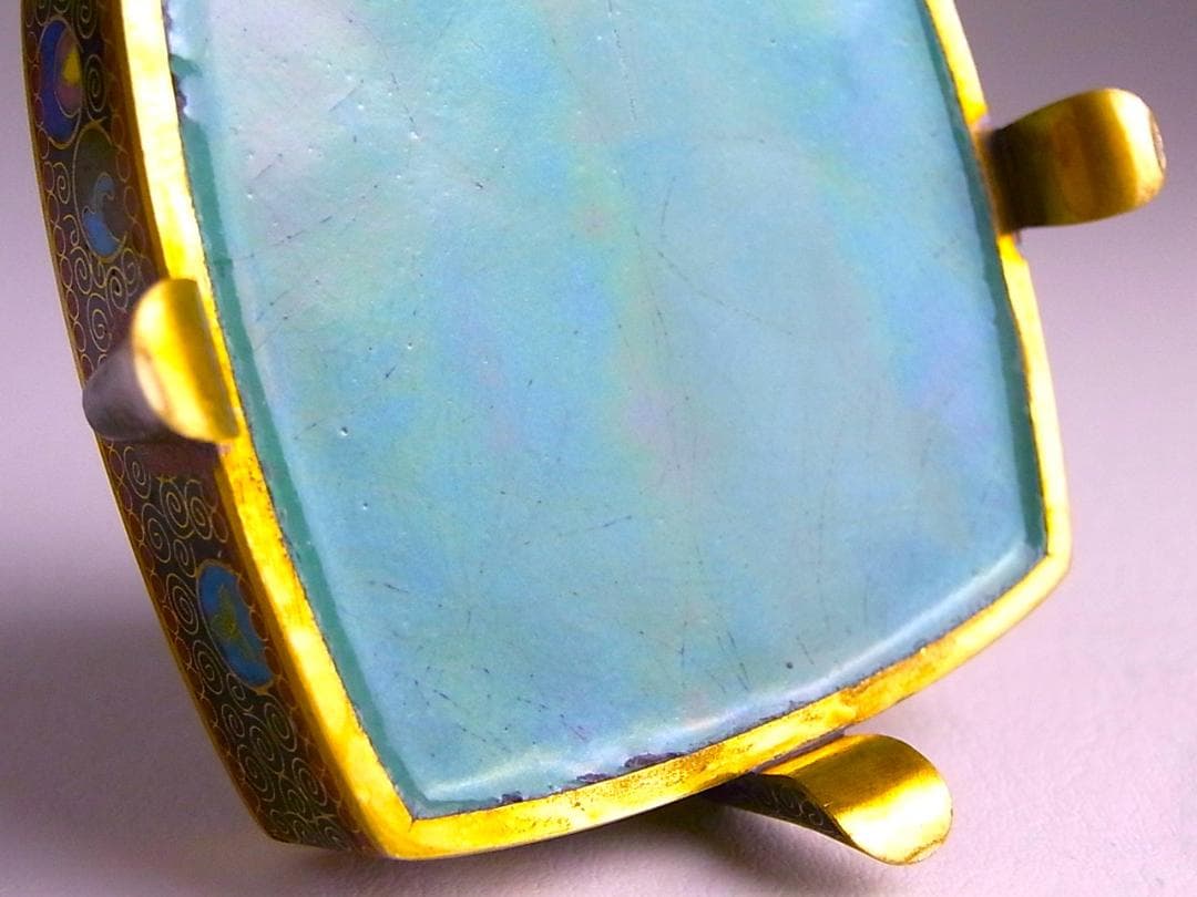 【 E456 】 美しき超名品　明治期尾張七宝上手作　黄銅線鳳凰文脚付き小物入れ