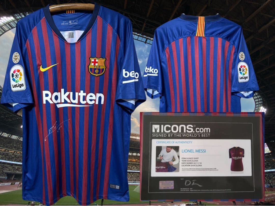 【メッシ直筆サイン入り3枚】 アルゼンチン代表•バルセロナユニフォームおまけ付き