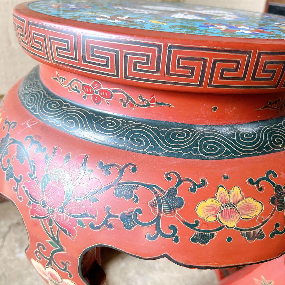 michiko景泰蘭　七宝天板スツール　サイドテーブル　花台飾り台置台装