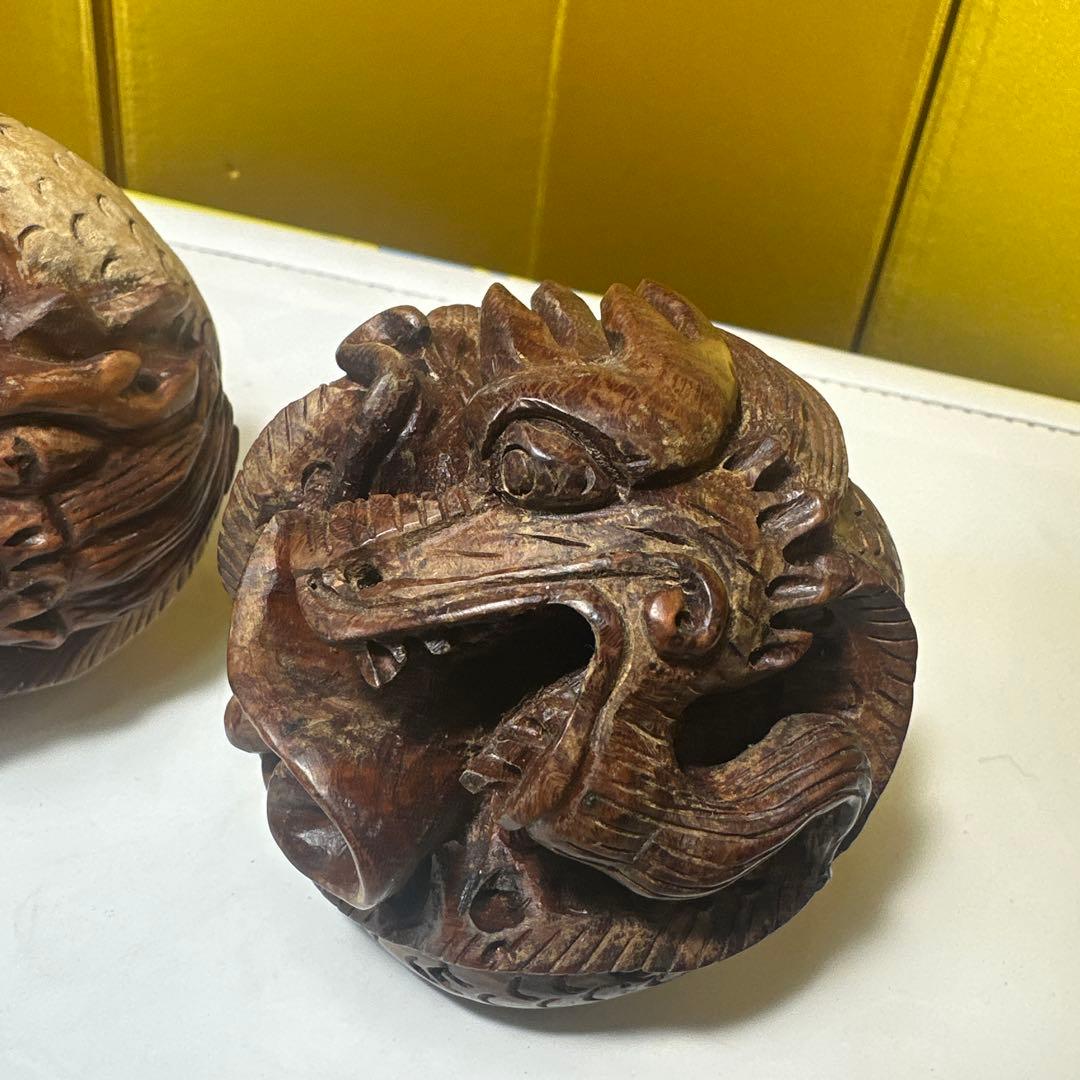 唐木，彫刻，紫檀，黄花梨，インテリア，中国，清刀，木製彫刻 ドラゴンと動物の球体