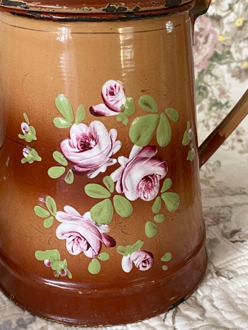 ＊フランスアンティーク＊ホーロー＊薔薇のポット＊