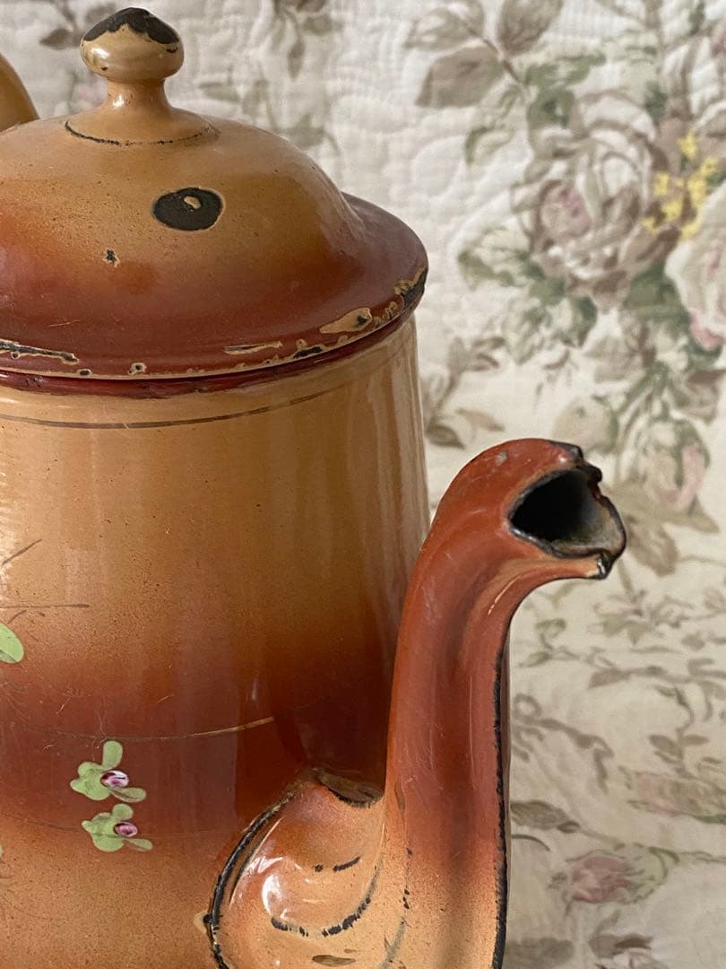 ＊フランスアンティーク＊ホーロー＊薔薇のポット＊