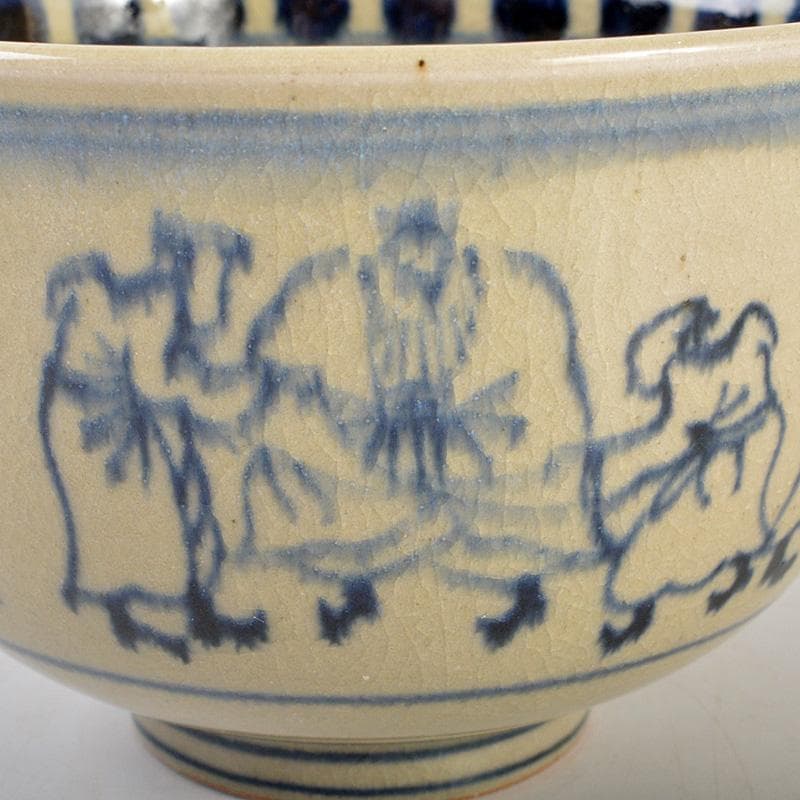 茶道具　膳所焼　淡海ぜぜ　陽炎園造　安南写　七賢人絵　茶碗　共箱　V　6532