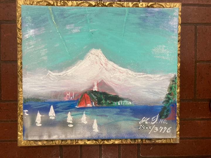 空飛ぶ画家、糸川裕志の富士山曼荼羅の一点、F8油絵、額入り、