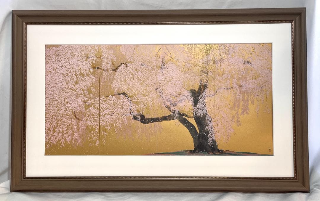 【新品】中島千波 『醍醐寺三宝院枝垂桜..』ポスター 複製画　額付き　 金色背景