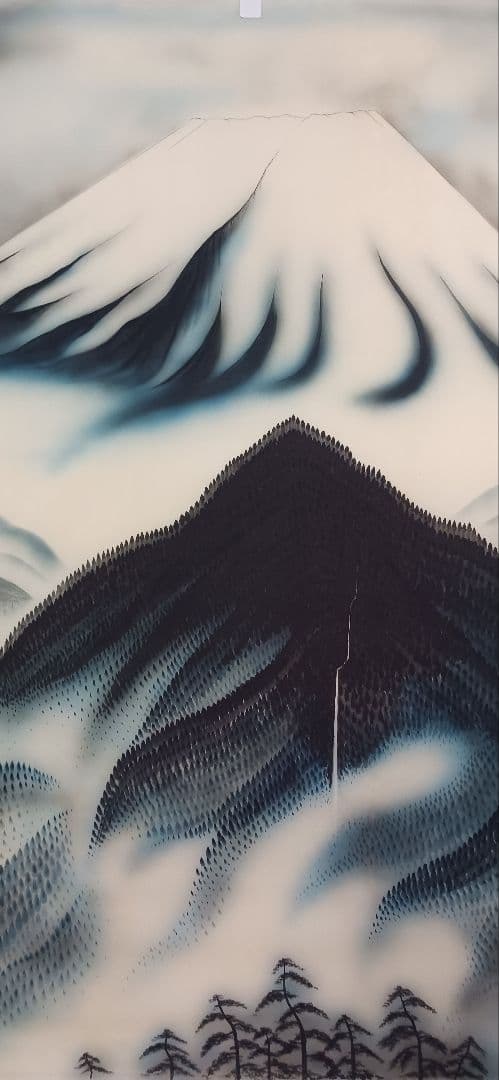 青富士、絹地の大幅に田中秀光 の真作画、送料無料です