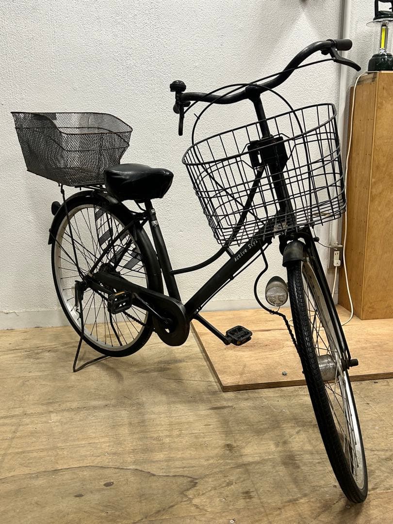 シティサイクル ブラック 26インチ 前後カゴ付き