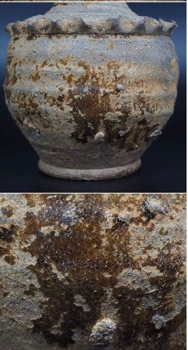 送料無料　出土品 南北朝時代褐釉壺　高17ｃｍ