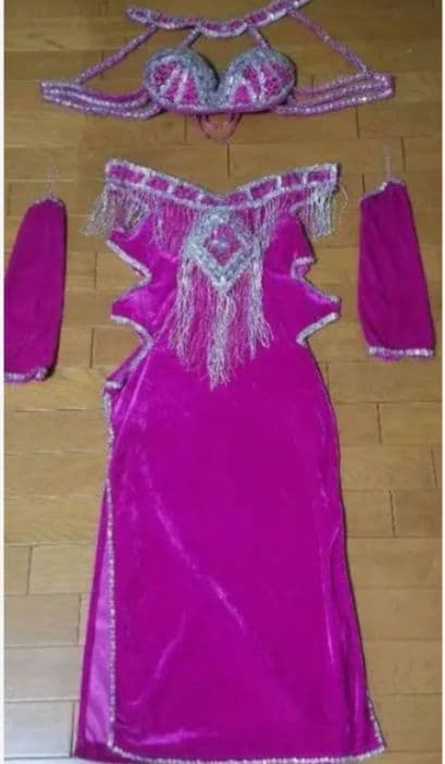 値下げ中 着画あり ベリーダンス 衣装 フューシャピンク ベロア アメリカ直輸入