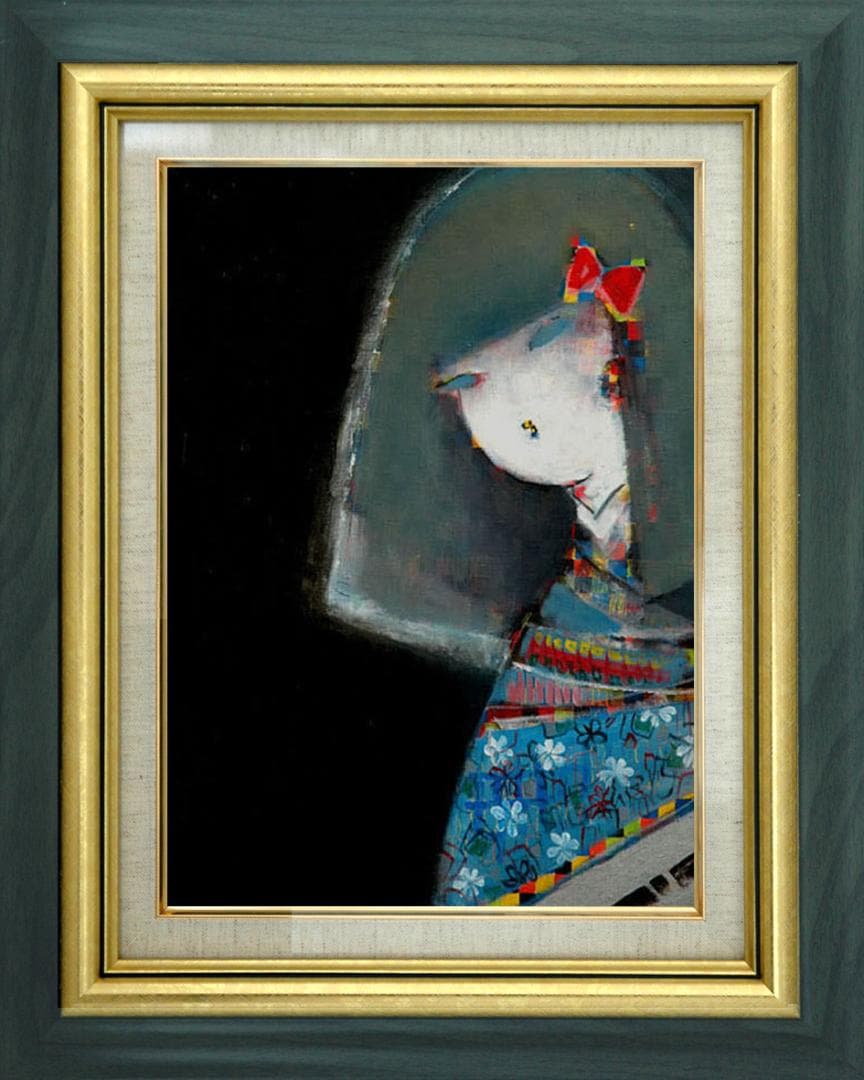 油絵 菅家令子 絵 絵画インテリア額付(白) F6-083111 市松人形 少女