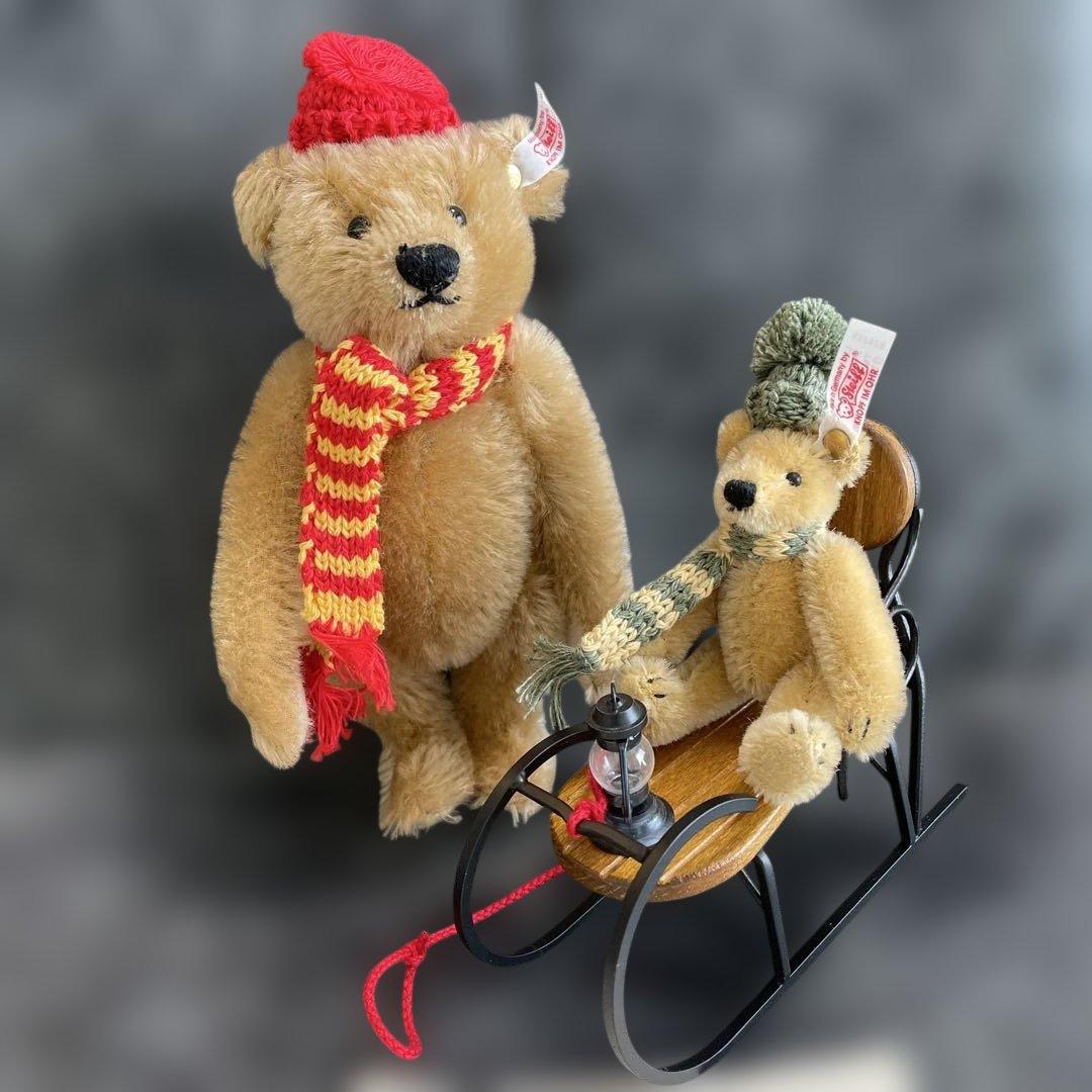 シュタイフ/Steiff◆世界限定クリスマス・ソリセット2002テディ２体セット