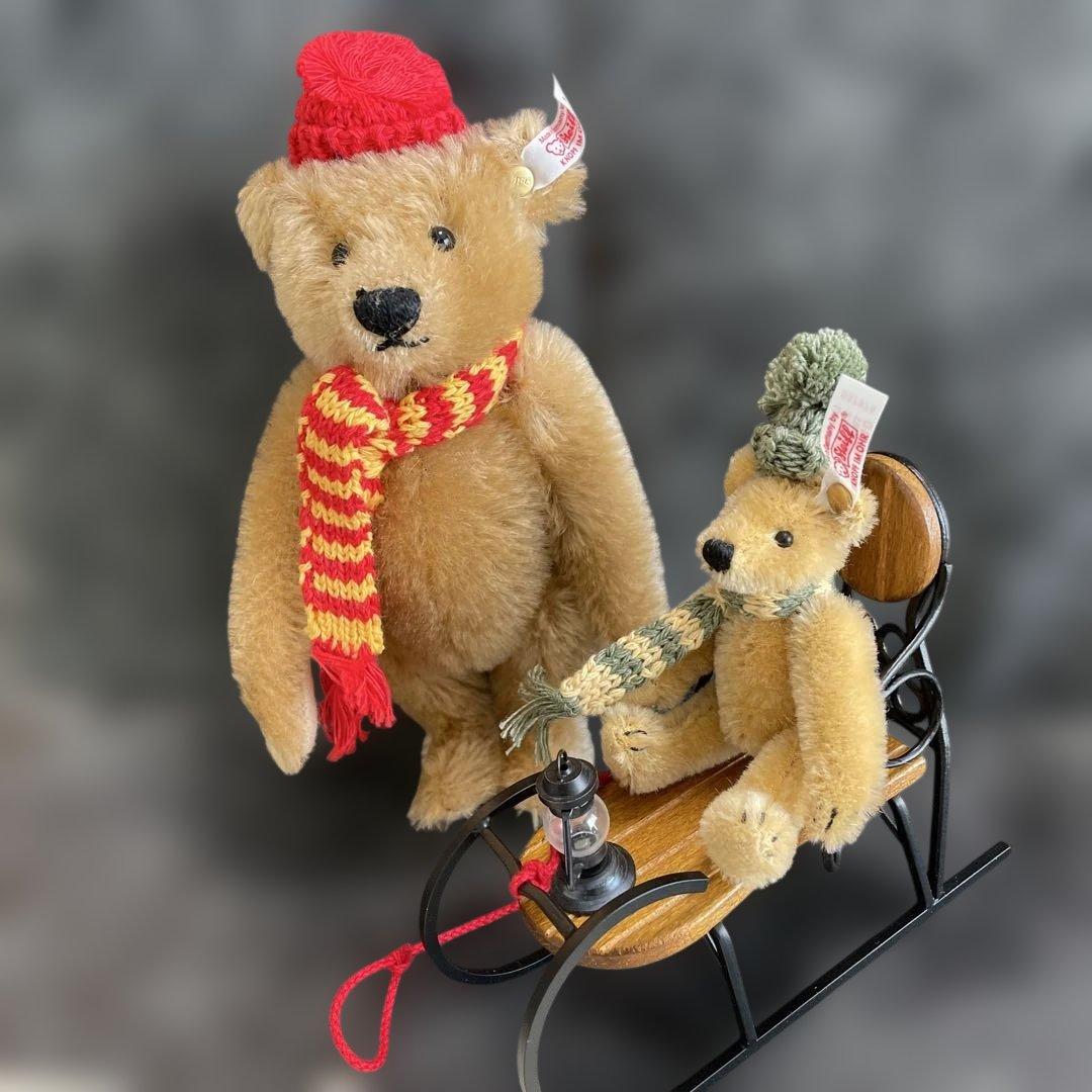 シュタイフ/Steiff◆世界限定クリスマス・ソリセット2002テディ２体セット