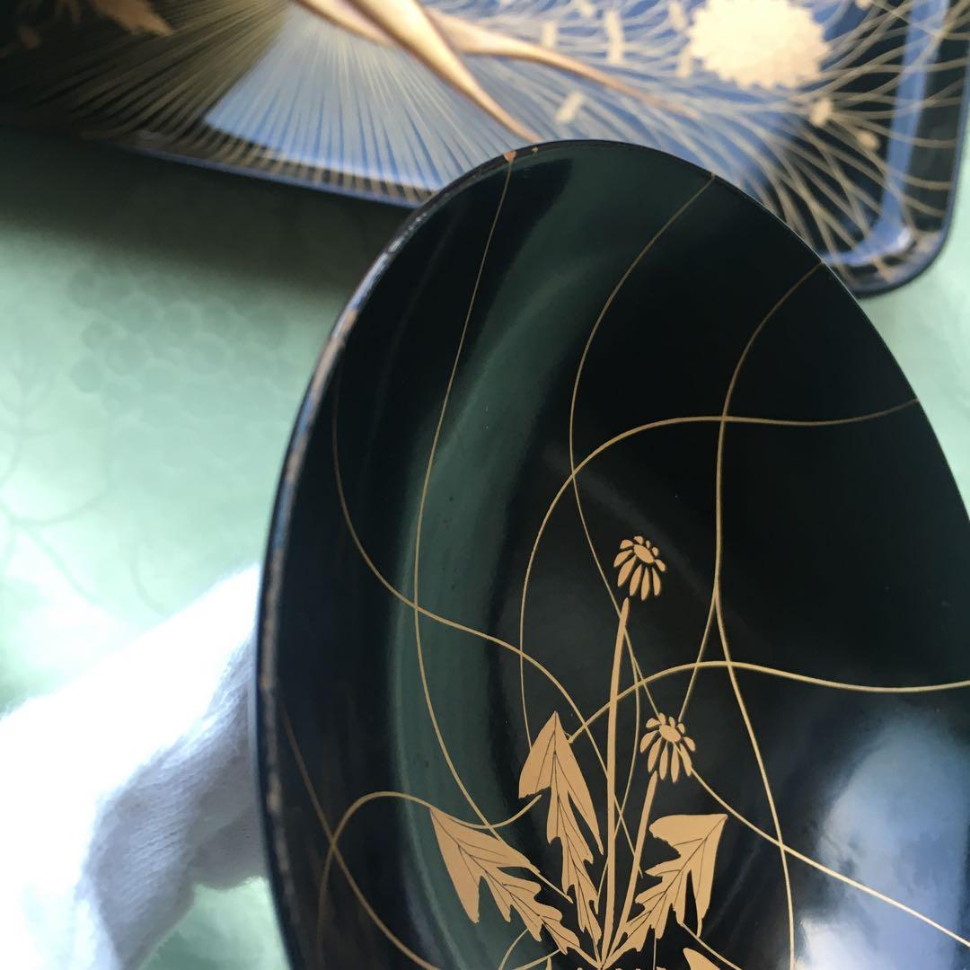 逸品　極上春の七草蒔絵　四方脚付膳　蓋付碗セット　B