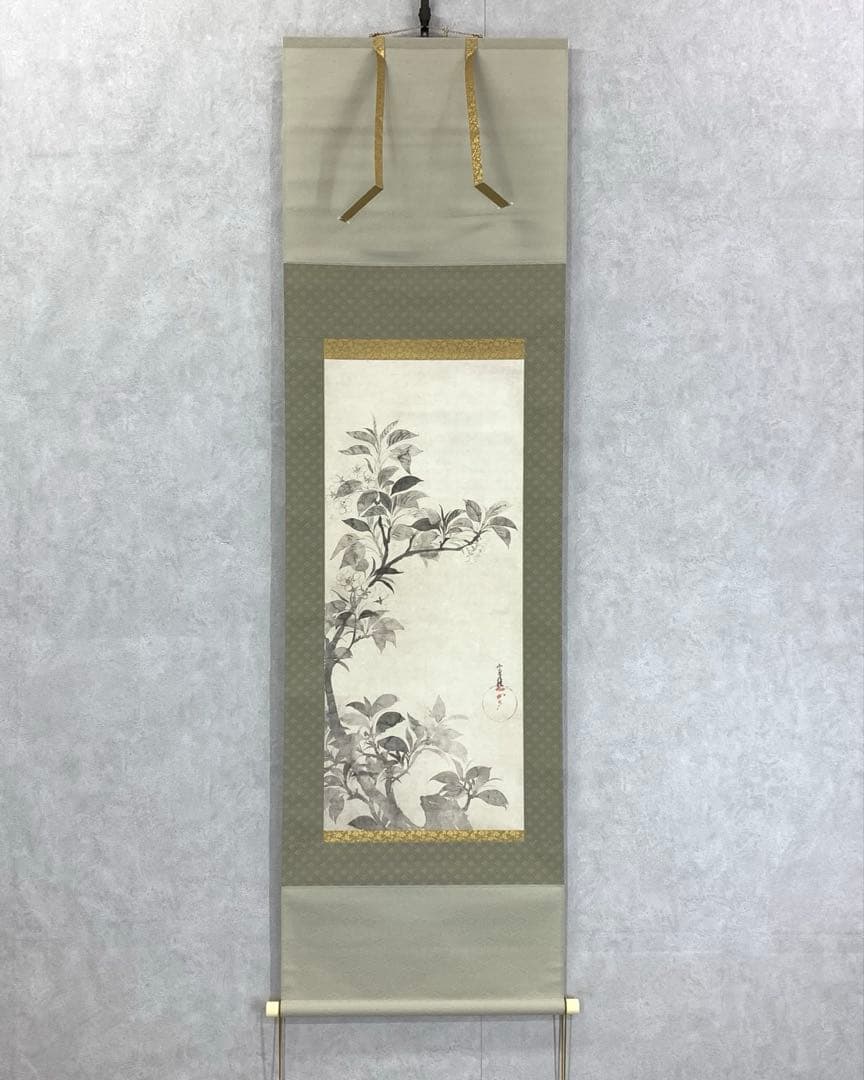 掛軸 俵屋宗達 桜図 木箱 複製画 工芸 水墨画 花 春 5-29