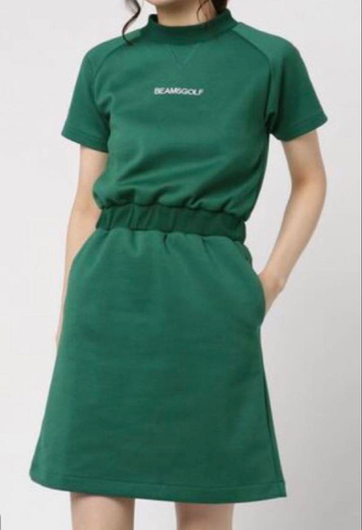 BEAMS GOLF グリーン モックネックワンピース 半袖