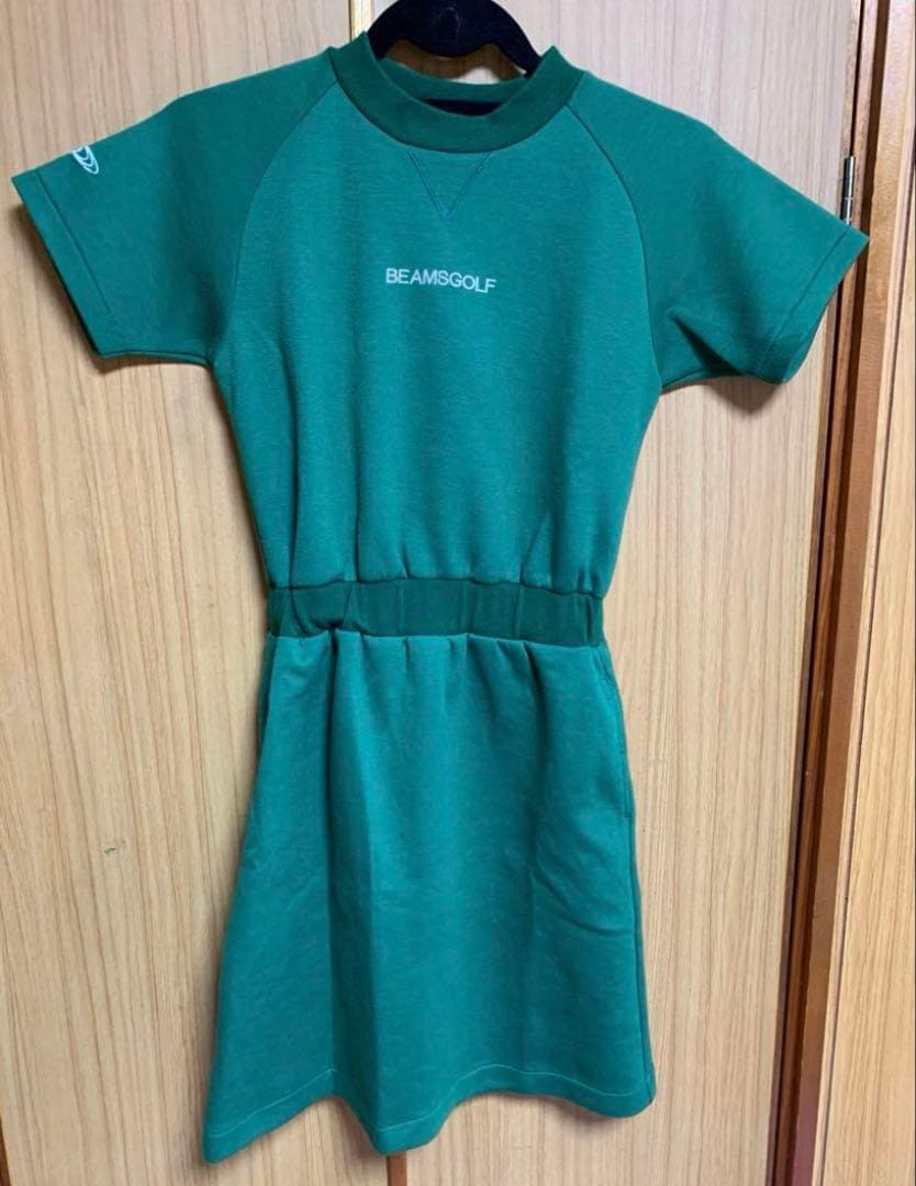 BEAMS GOLF グリーン モックネックワンピース 半袖