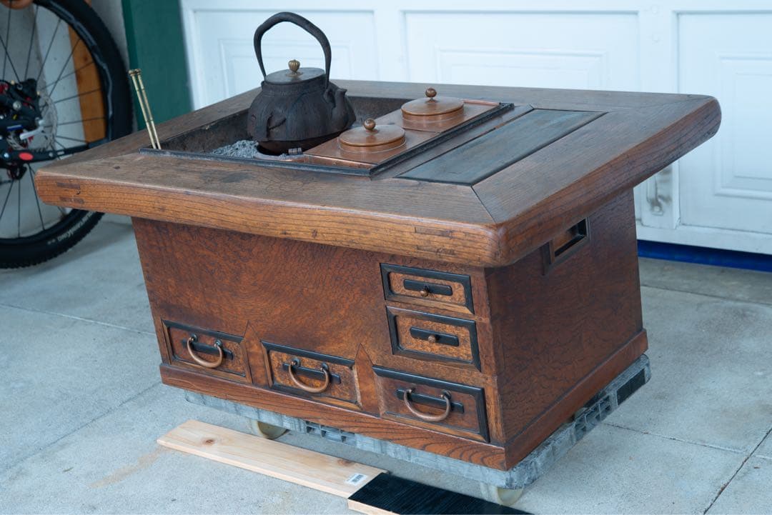 長火鉢　天然木 骨董 古民具 囲炉裏 座卓 和家具 火鉢