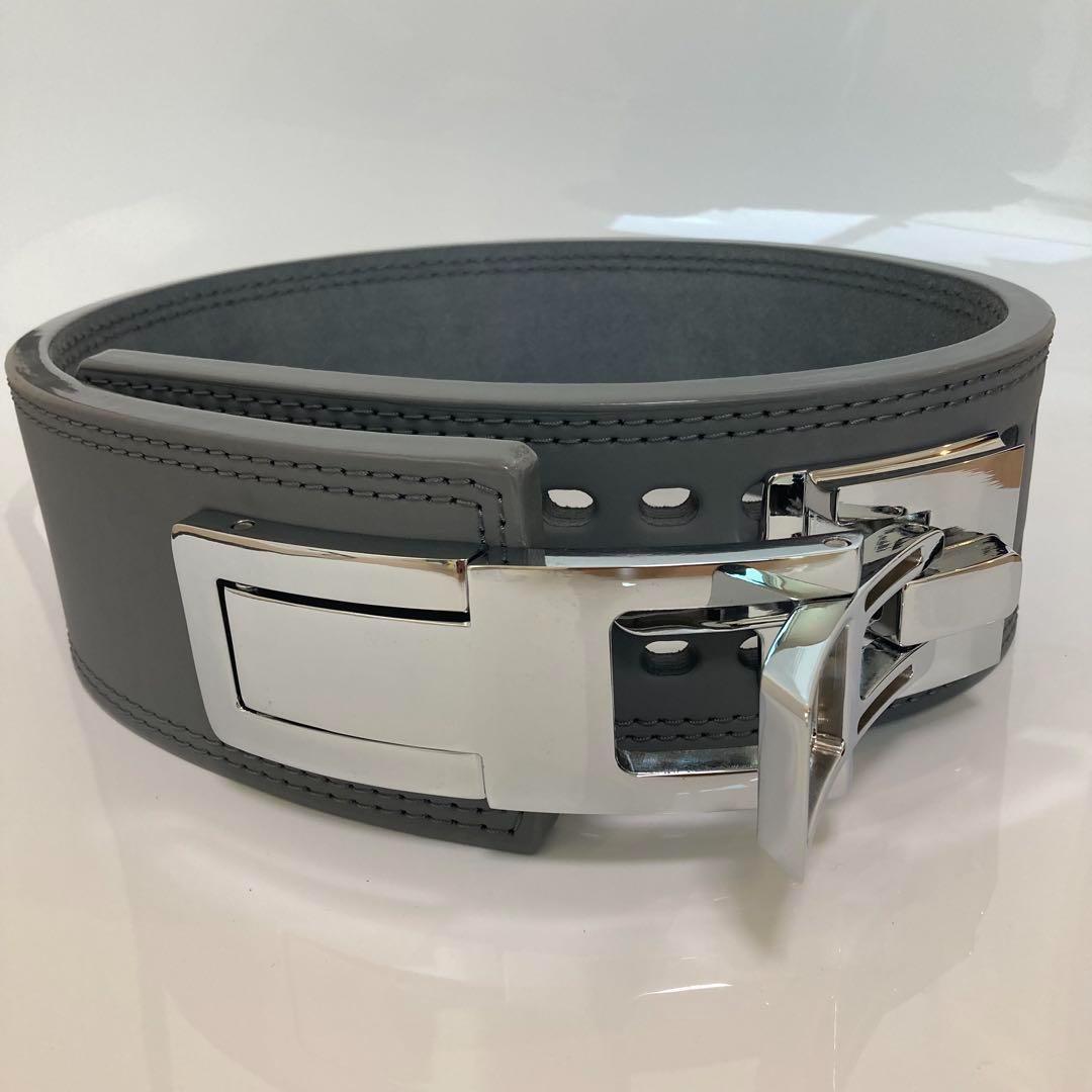 パワーベルト ウェイトリフティング 本革 グレー×艶シルバー レバーアクション