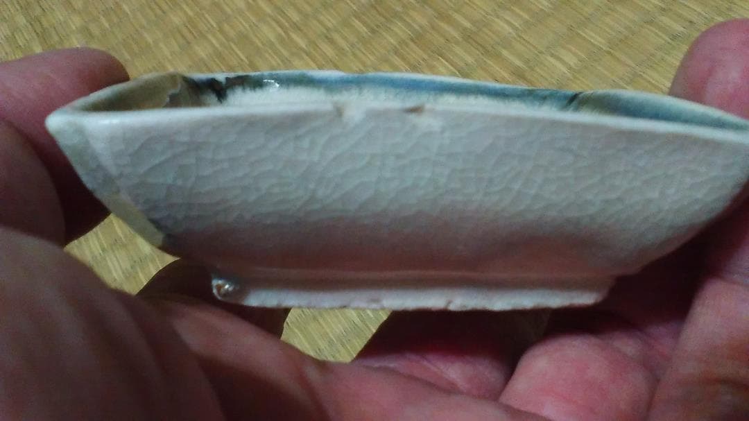 珍図！ヤドカリ　染付　入隅　四方豆皿・平盃（一対）