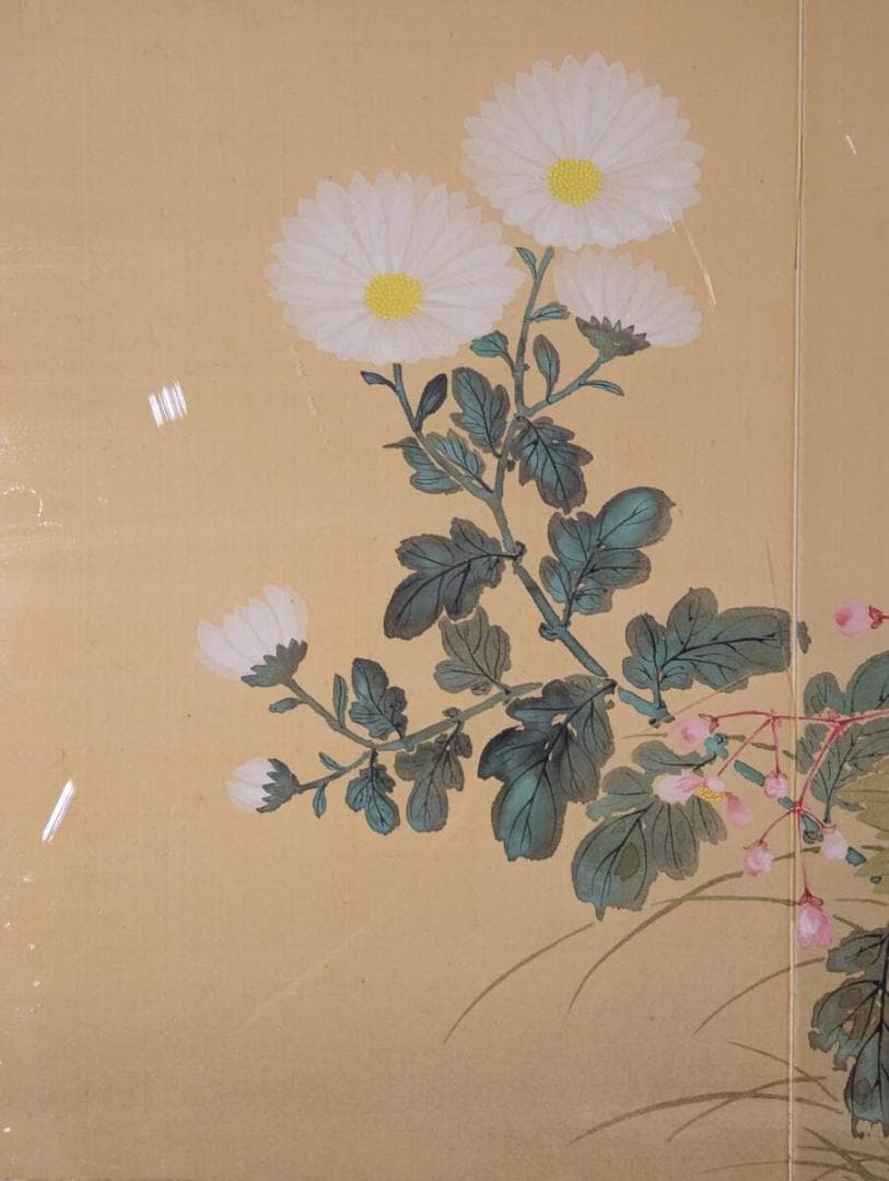 【真作】絵画　滝和亭　日本画　画帳外し　秋草図　花鳥図　美麗な彩色額　Y45