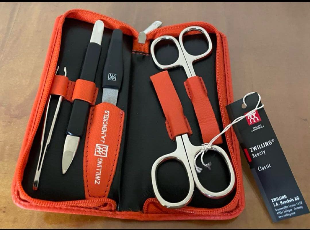 ツヴィリング ビューティーケア ５点セット ファスナー付き革ピンクケース