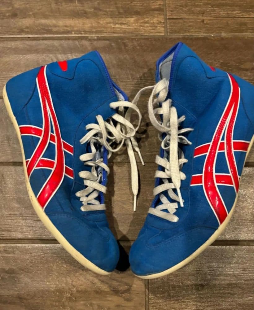 レスリングシューズ 青/赤 ハイカット
