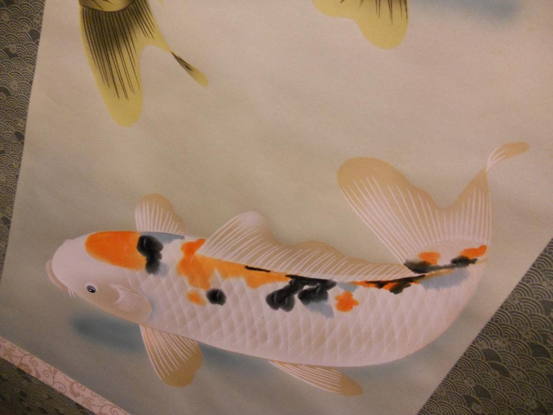 掛け軸 河田雲鳳 双鯉 絹本 希少 軸装 茶道具 掛軸 美品 です。