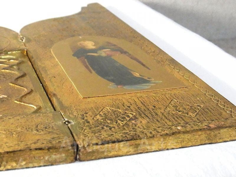 イタリア アンティーク ラファエロ・サンティ『小椅子の聖母』３枚続きの祭壇画