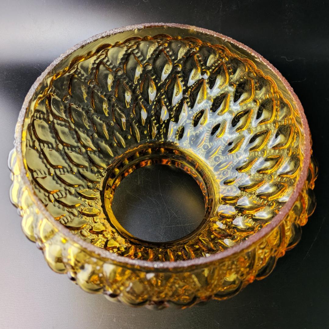 アンバーガラス ランプシェード ヴィンテージ フリルリム 凹凸模様 レトロ照明