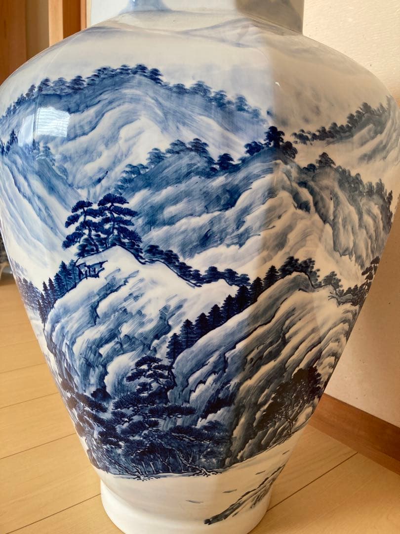 有田焼 藤井錦彩作 染付山水図 大壺 沈香壺 伝統工芸美術 陶磁器 和物骨董