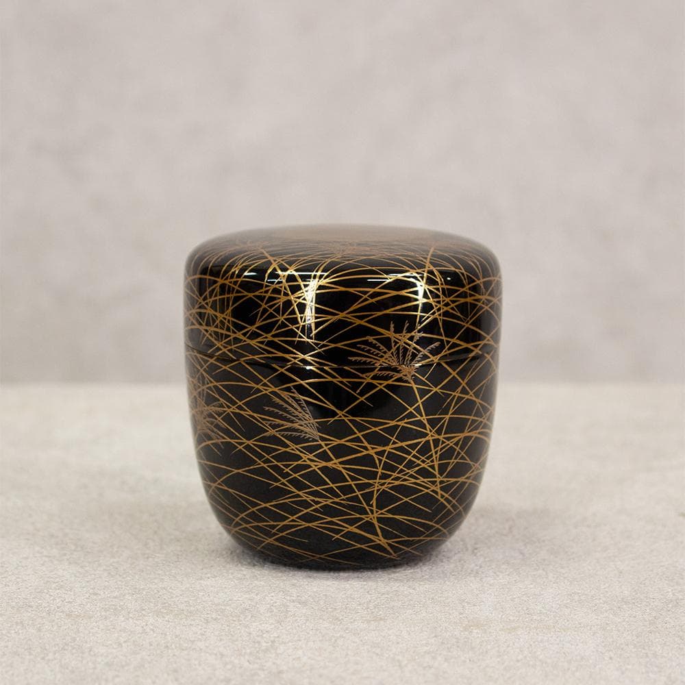 岡本漆専堂 棗 月にすすき 黒塗蒔絵銀彩 茶道具 共箱