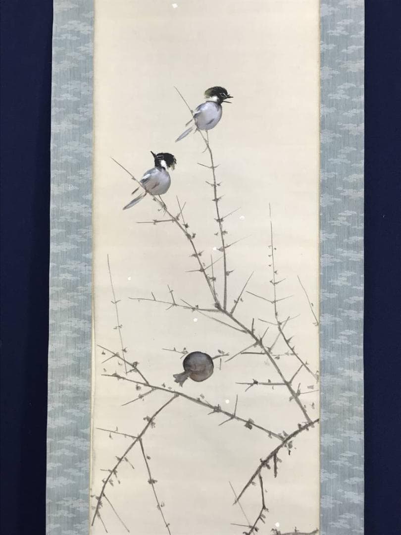 【真作】東原方僊/ザクロ小禽図/柘榴図/花鳥図/掛軸/名家伝来/AD-359