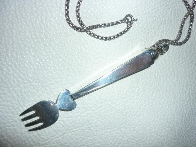 美品 大正時代◆日本製 フォーク型 銀製香水瓶+銀製イタリア製ベネチアンチェーン
