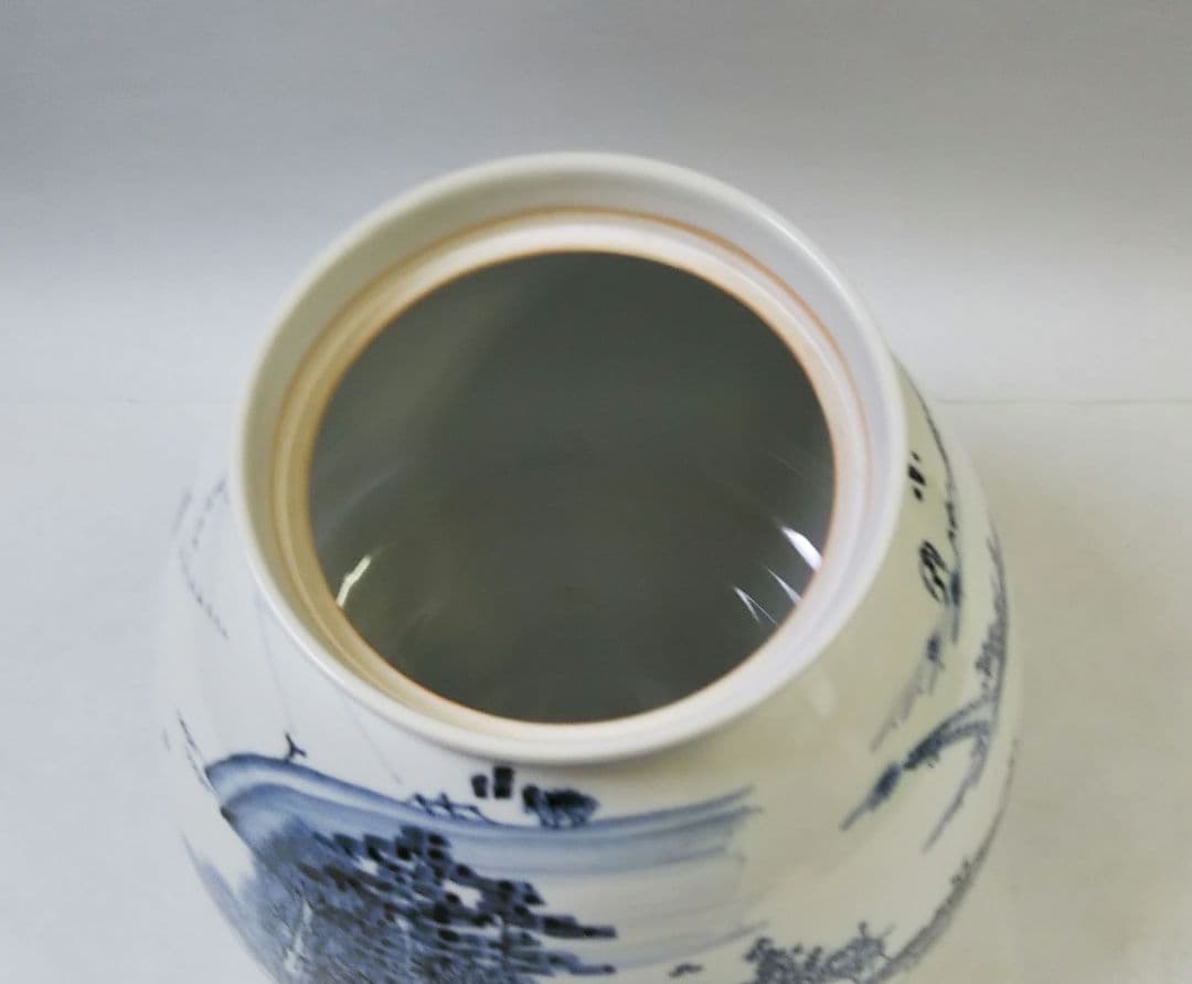 最後特価 茶道具 水指 膳所焼 染付 近江八景 芋頭 ぜぜ 陽炎園 岩崎新定