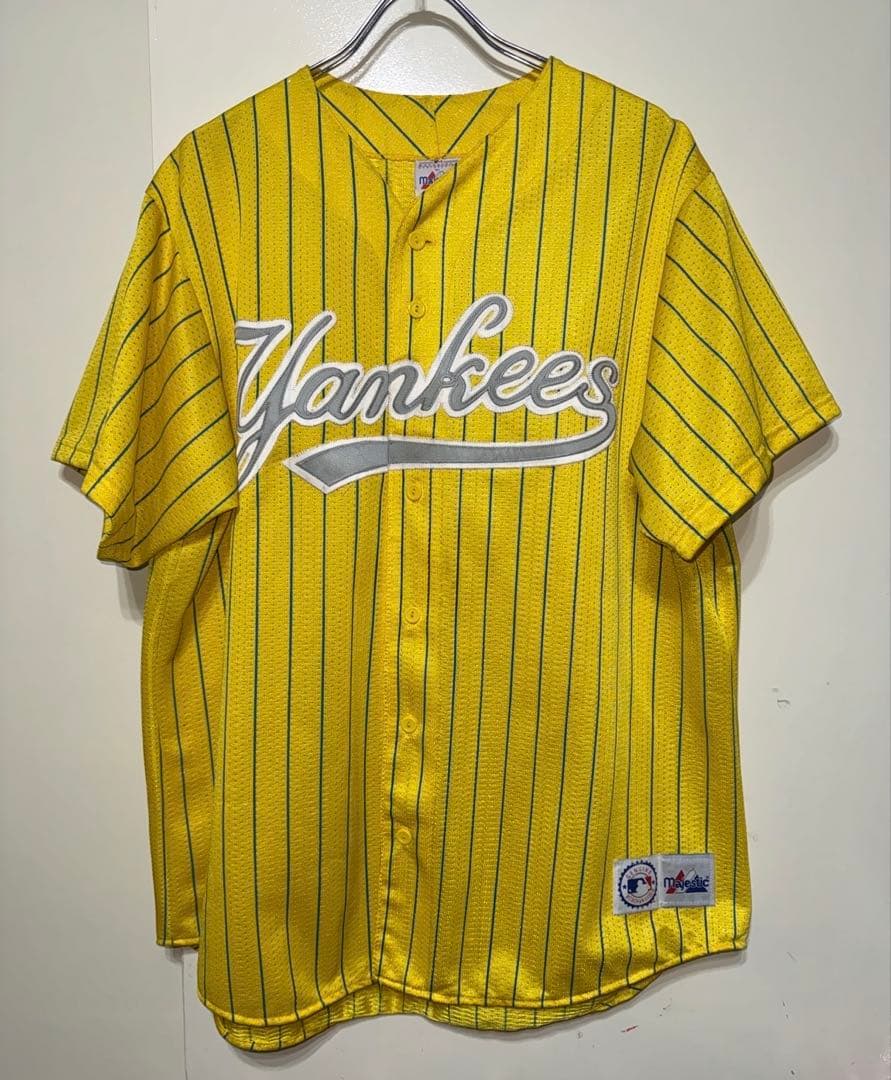 90's USA製 majestic Yankees XL イエローユニフォーム