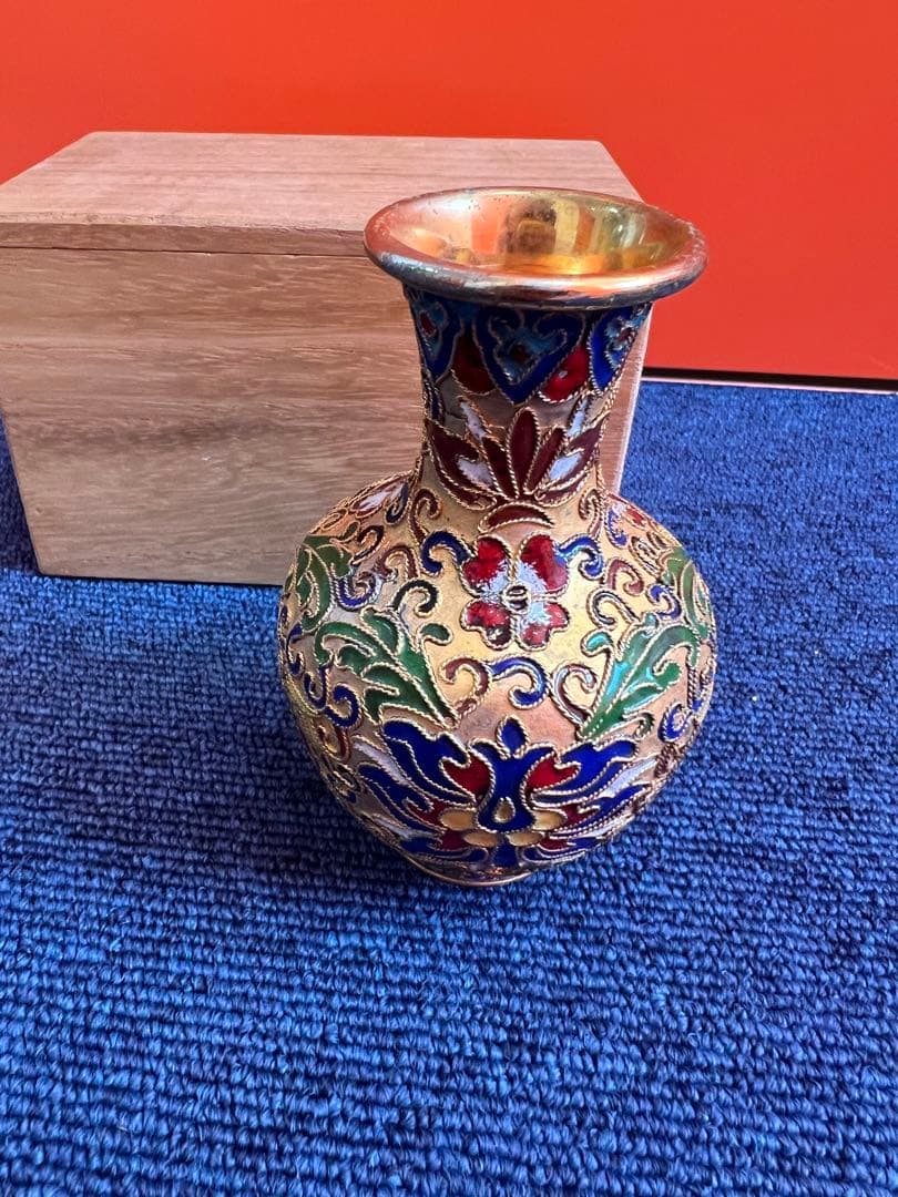 985  中国　景泰藍　七宝　琺瑯　香合1   花瓶1