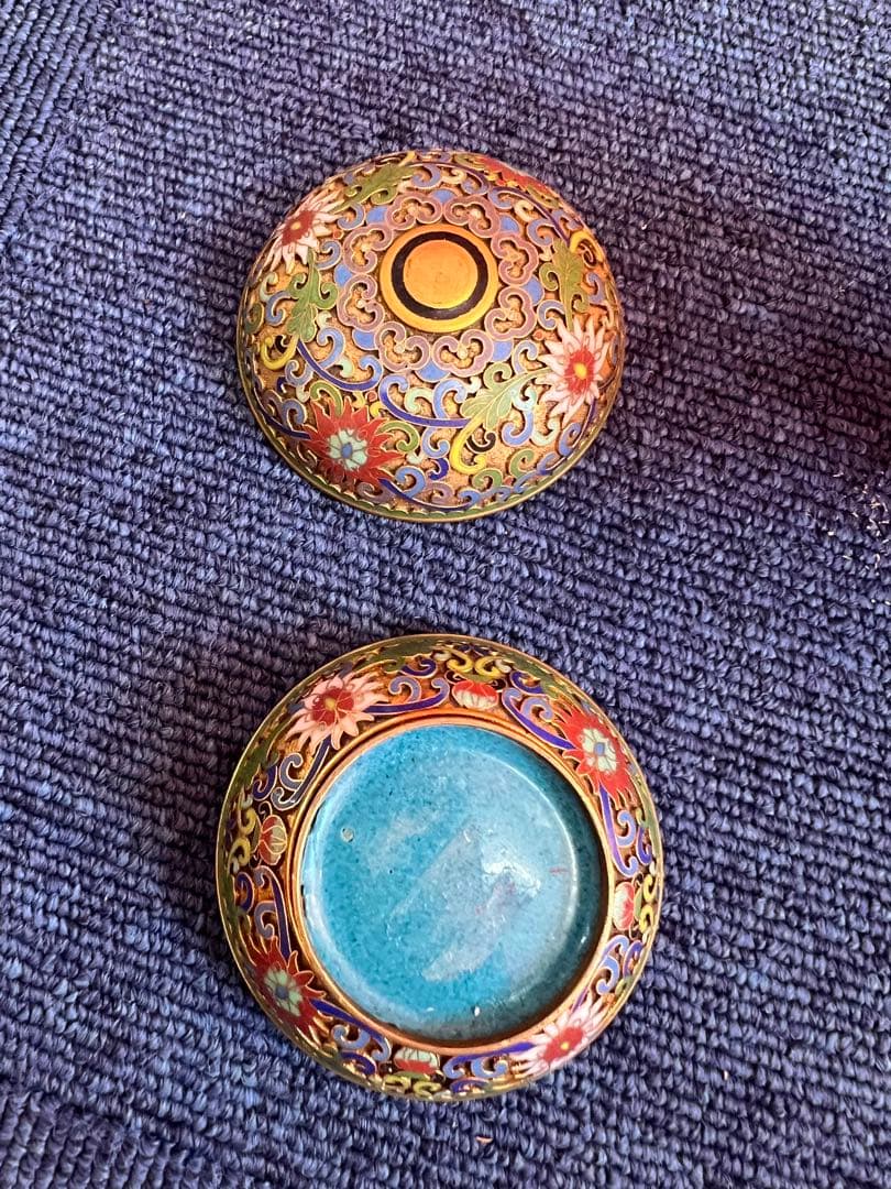 985  中国　景泰藍　七宝　琺瑯　香合1   花瓶1