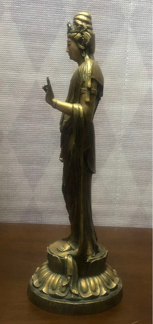 北村西望「聖観音菩薩像」仏教美術 銅製 銅器（中古品）