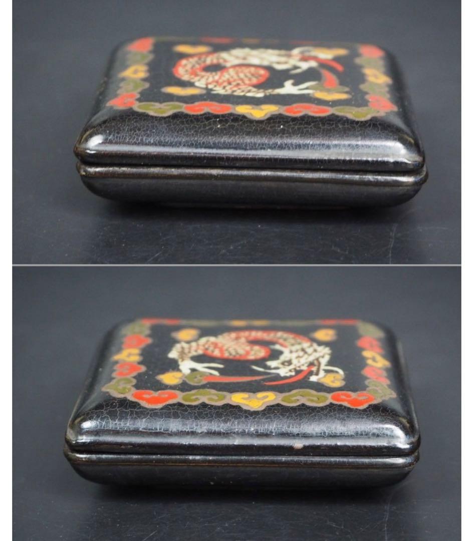送料無料　時代物　螺鈿雲龍文香合　木箱付　茶道具華道具