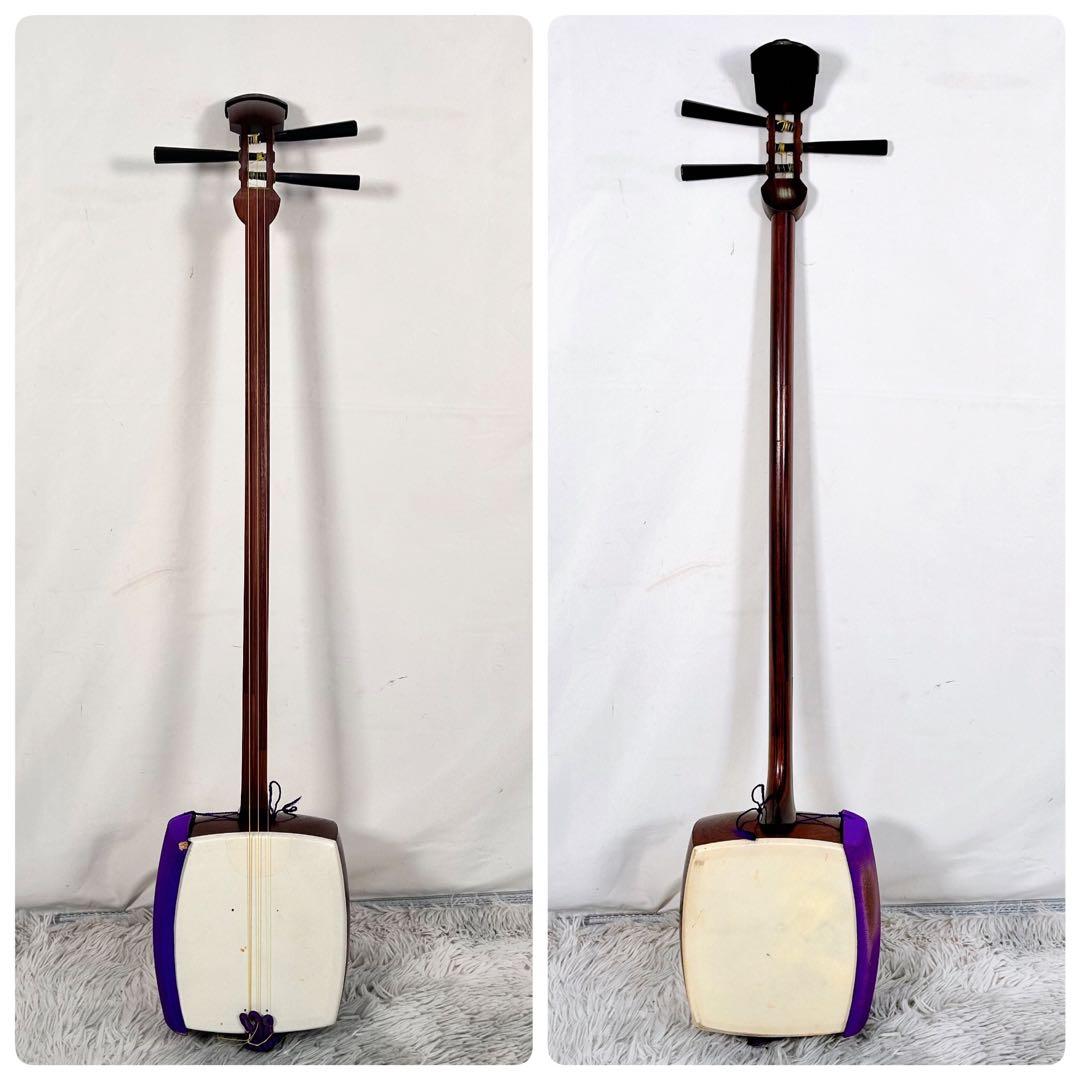 長唄三味線　細棹　花梨　丸打胴　皮破れなし