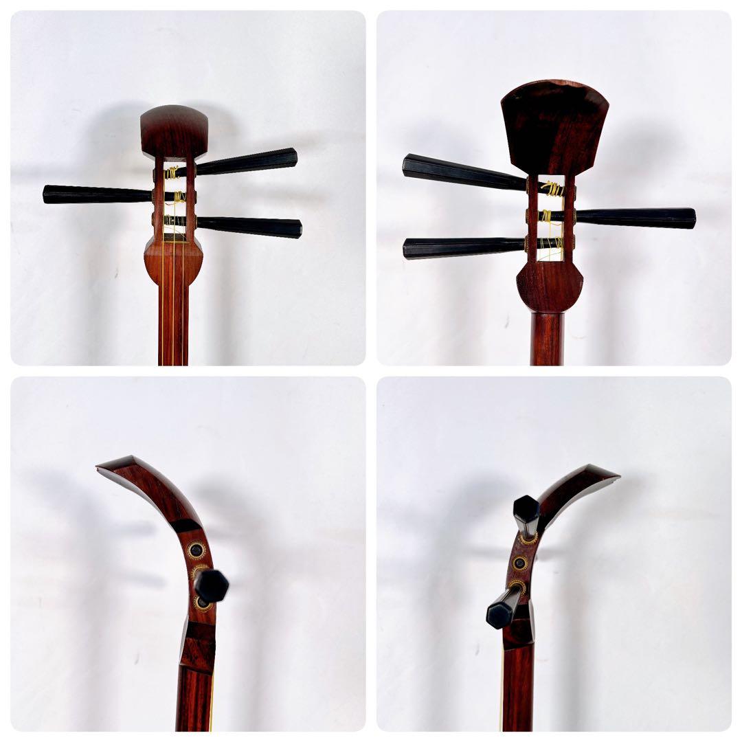 長唄三味線　細棹　花梨　丸打胴　皮破れなし