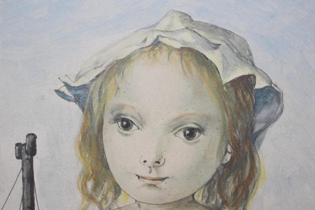 藤田嗣治 エスタンプリトグラフ「パリの屋根の上の少女」 3/75