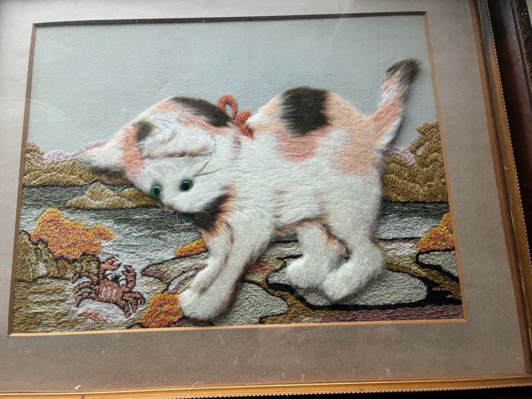 猫の刺繍アート フレーム付き