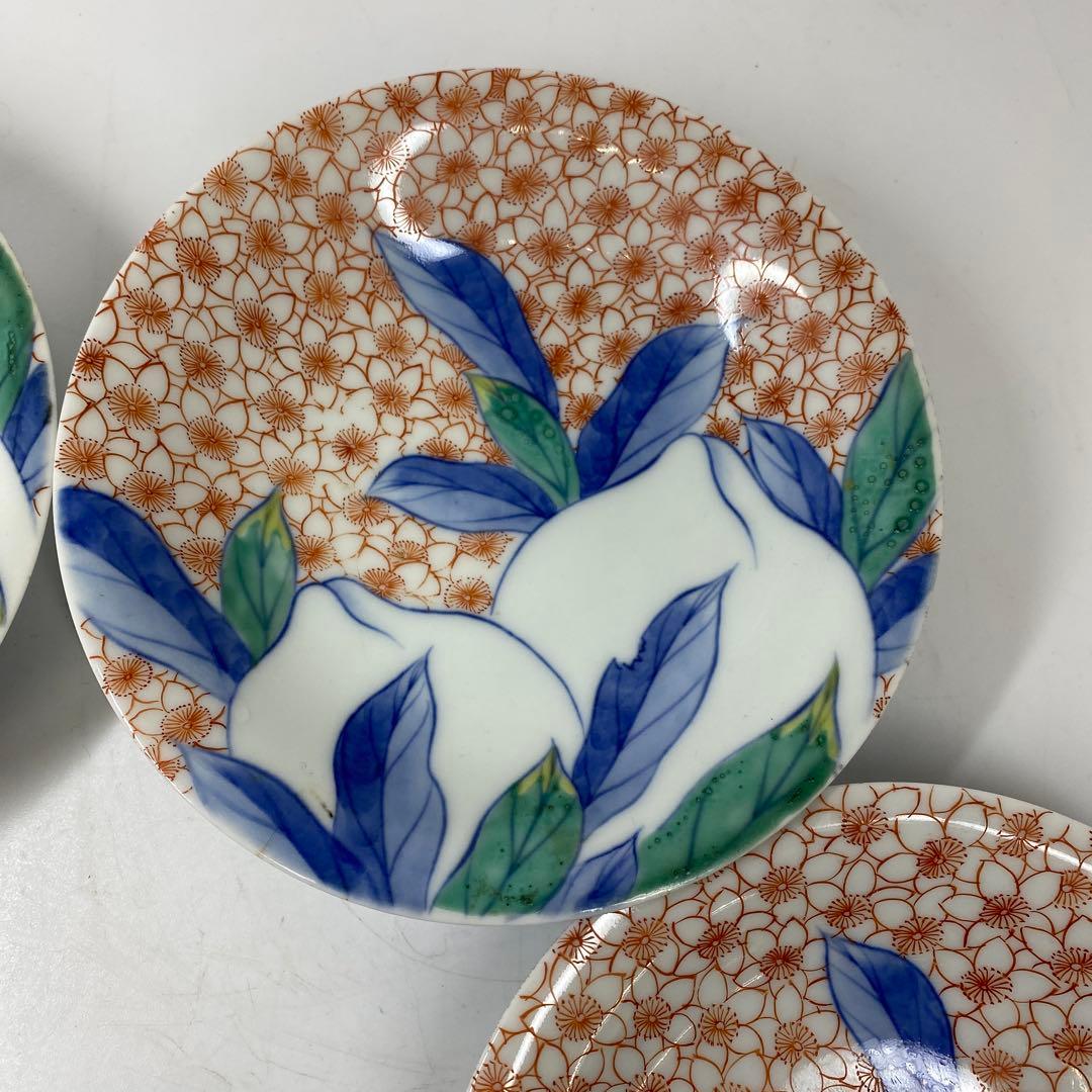 時代　色鍋島　中皿5枚　直径15.5㎝　木箱付　東さ7-0323①