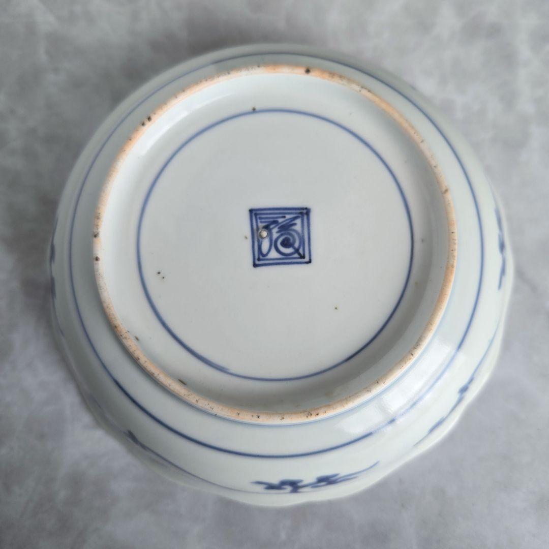 無傷　完品　古伊万里　染付　花唐草　深皿　江戸時代　金直し　金継ぎ　骨董　蛸唐草