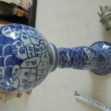 AKa5771　古地図　天保年製　陶器製　オイルランプ　高さ　約５５．５ｃｍ