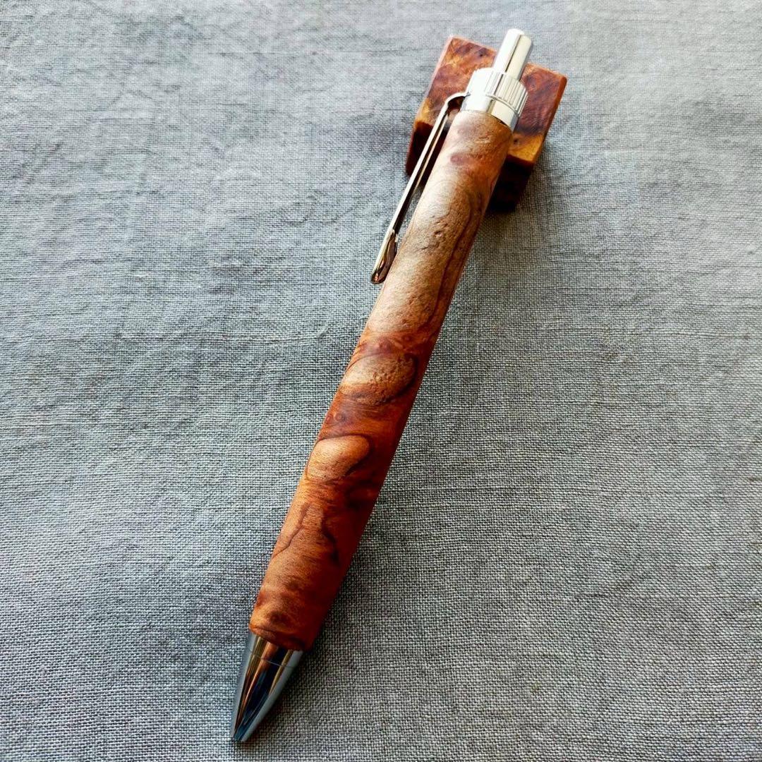 レッドウッド　セコイア　杢　ハンドメイド　木軸ボールペン　G2　天然木　シルバー