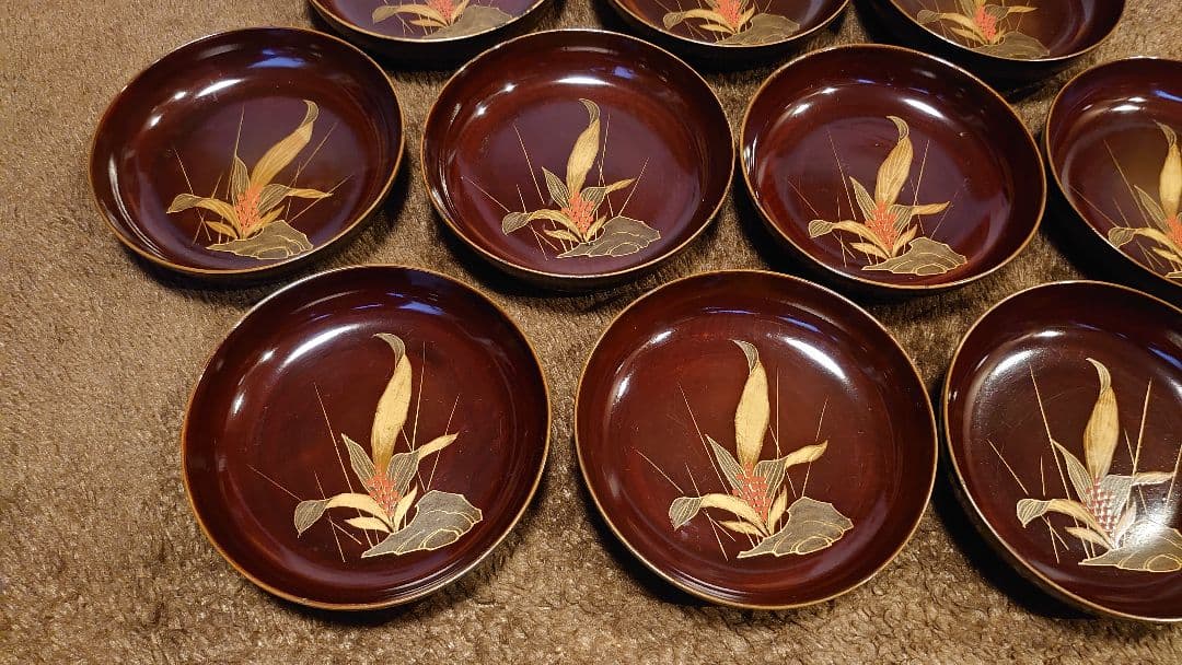 輪島塗　漆器　金蒔絵　蒔絵　豆皿　菓子皿　１０客