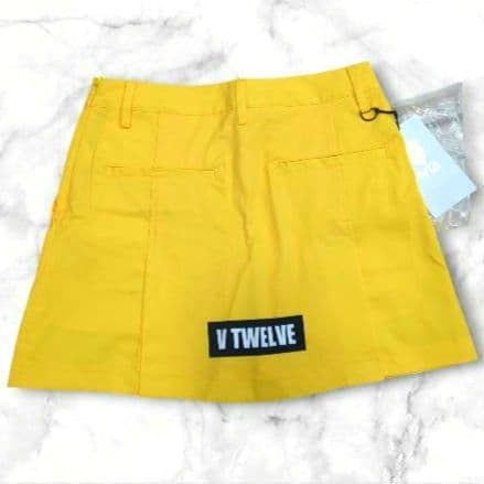 V12 ゴルフ　レディース　スカート　インナーパンツ　ロゴスカート　黄色　M　L